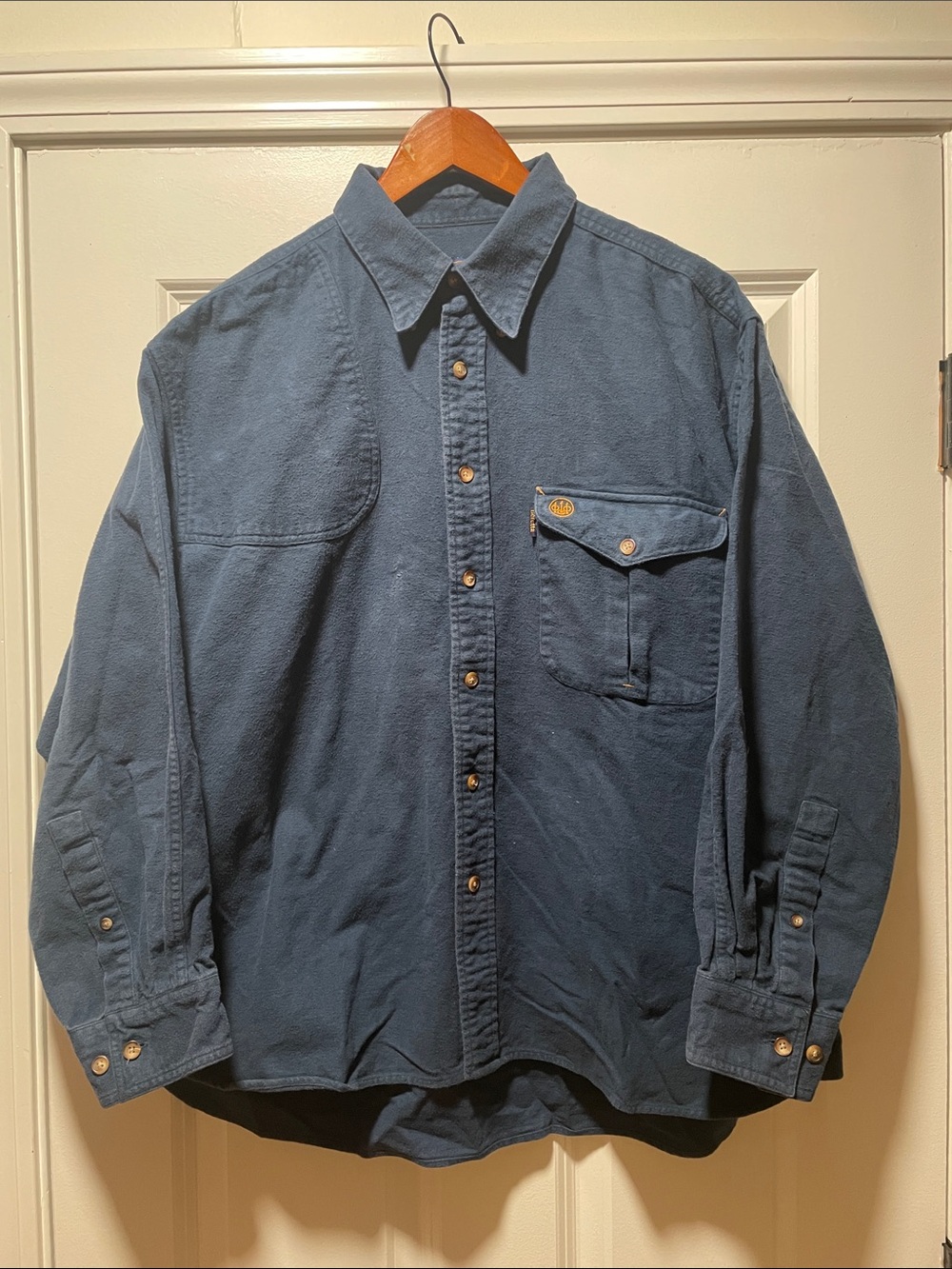 Men's Beretta Navy Long-Sleeve Button-Down Chamois Work Shirt with Pocket